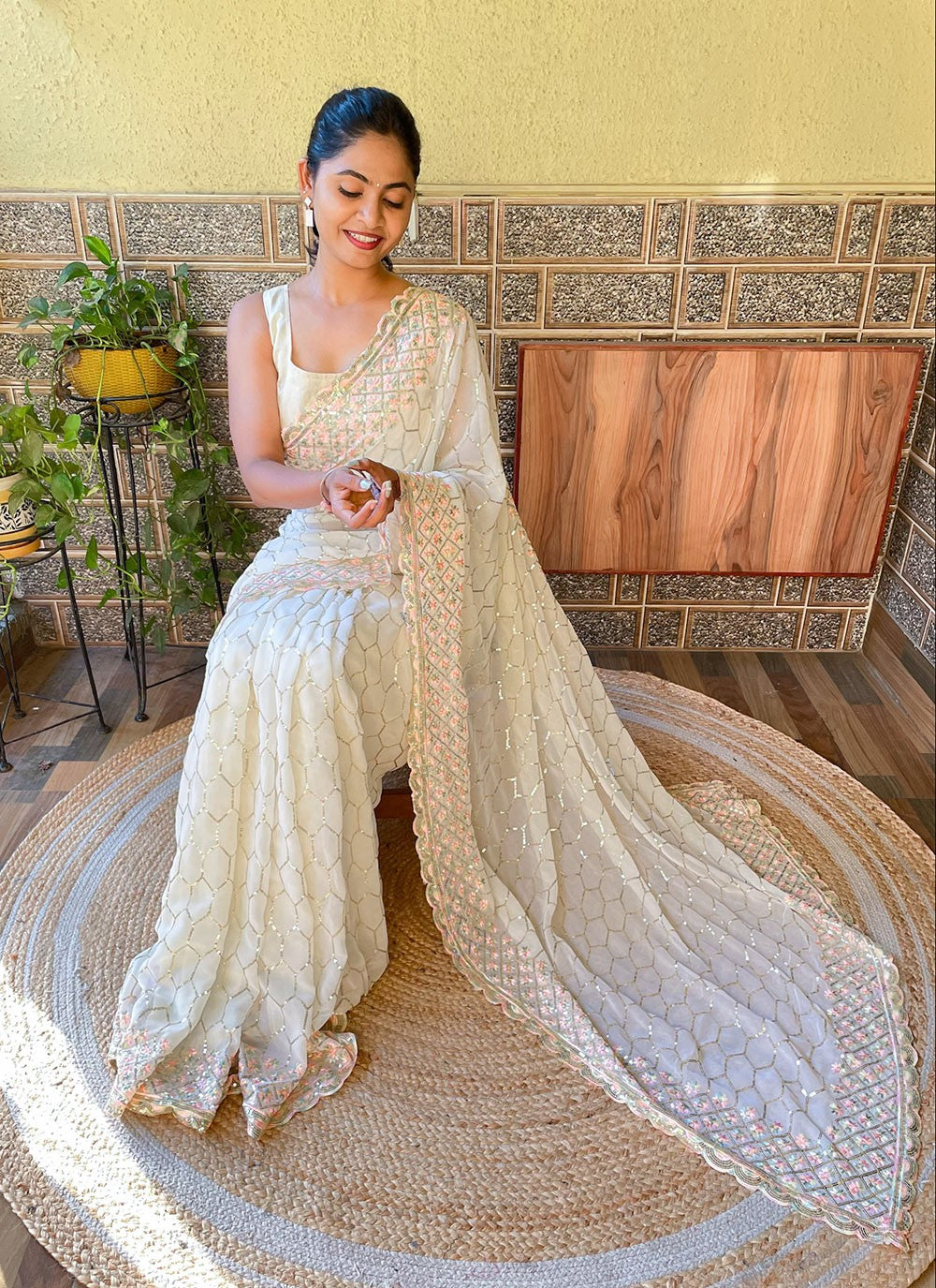 Classic Embroidered Georgette Saree - S6098