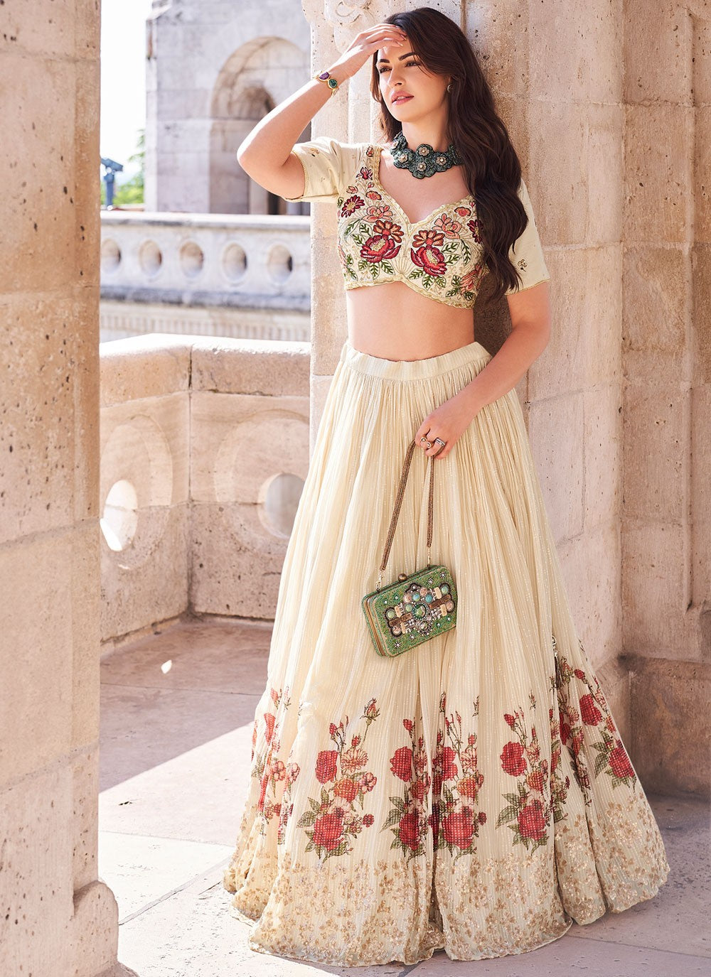 Embroidered Silk Cream Lehenga - L3310