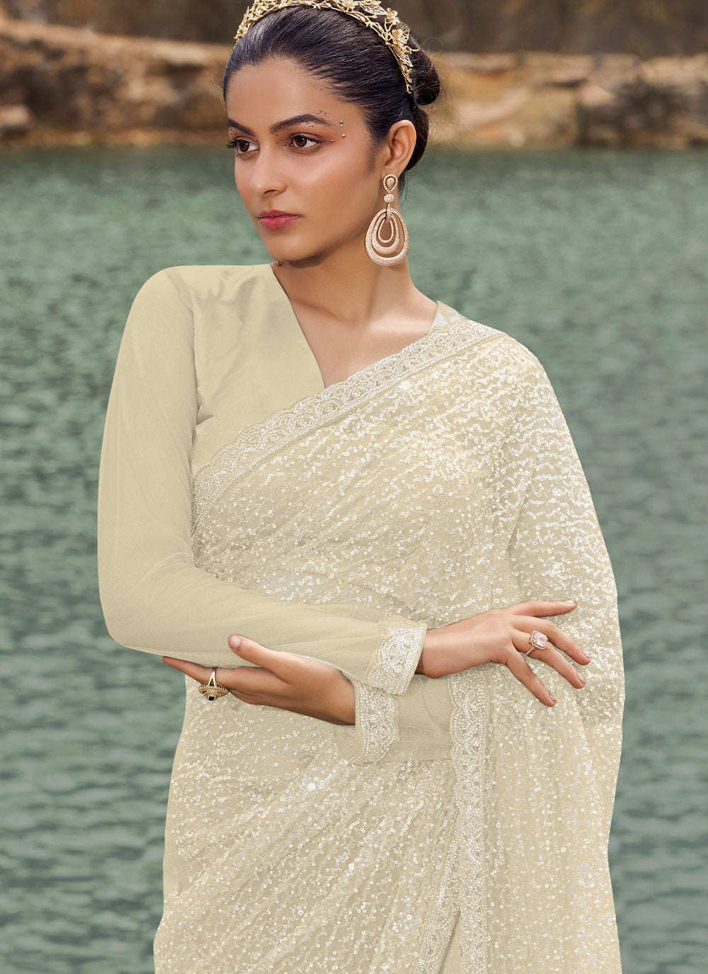 Classic Sequins Net Saree - S7760