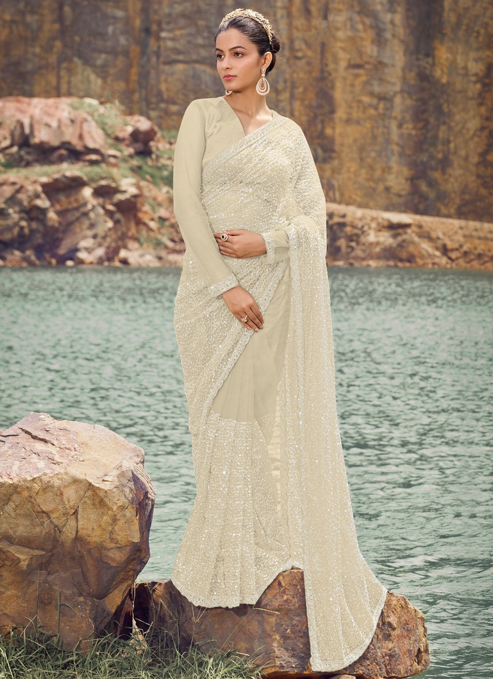 Classic Sequins Net Saree - S7760
