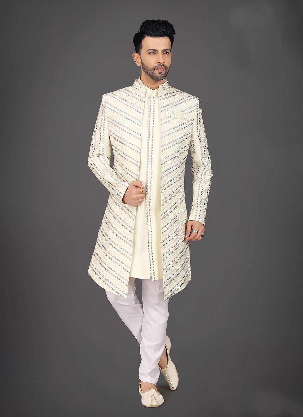 Embroidered Silk Cream Sherwani - M7955