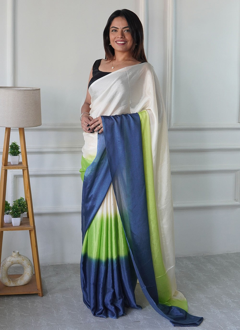 Cream Chinon Contemporary Saree Plain S16502