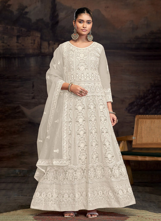 Anarkali Embroidered Cream T7012