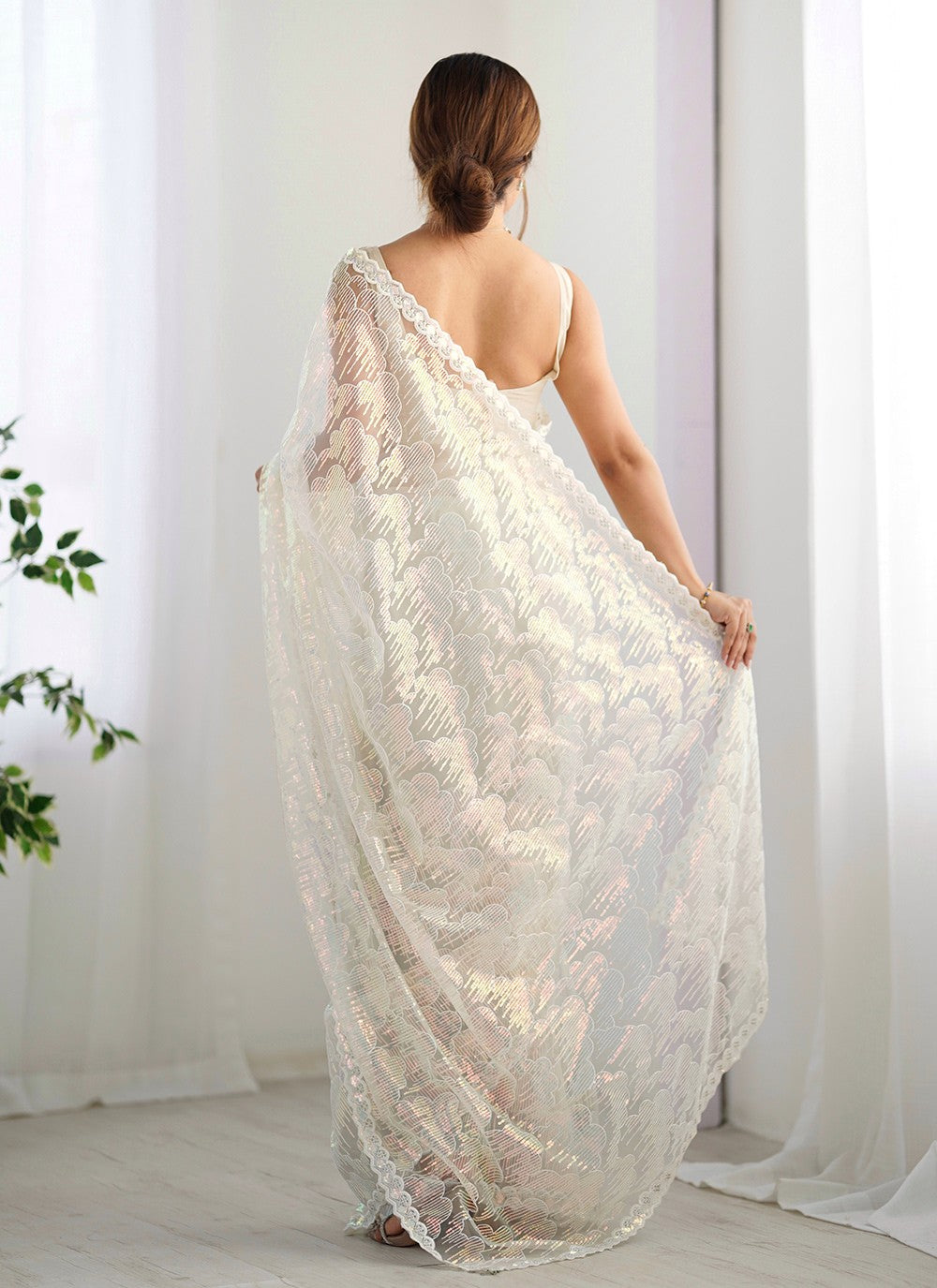 Embroidered, Sequins Net Saree - S11703