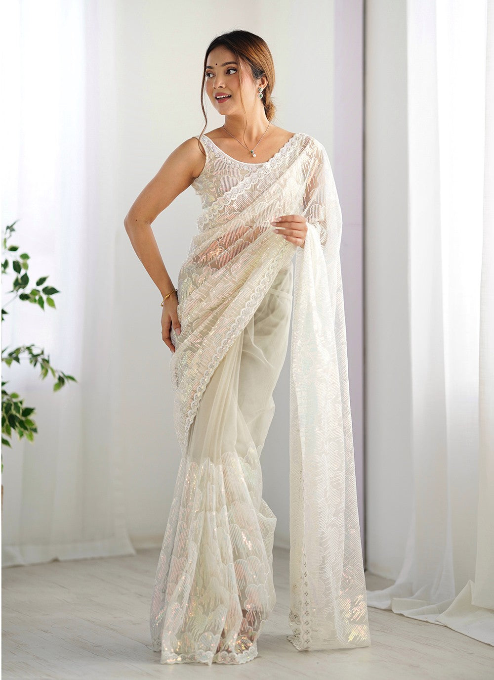 Embroidered, Sequins Net Saree - S11703