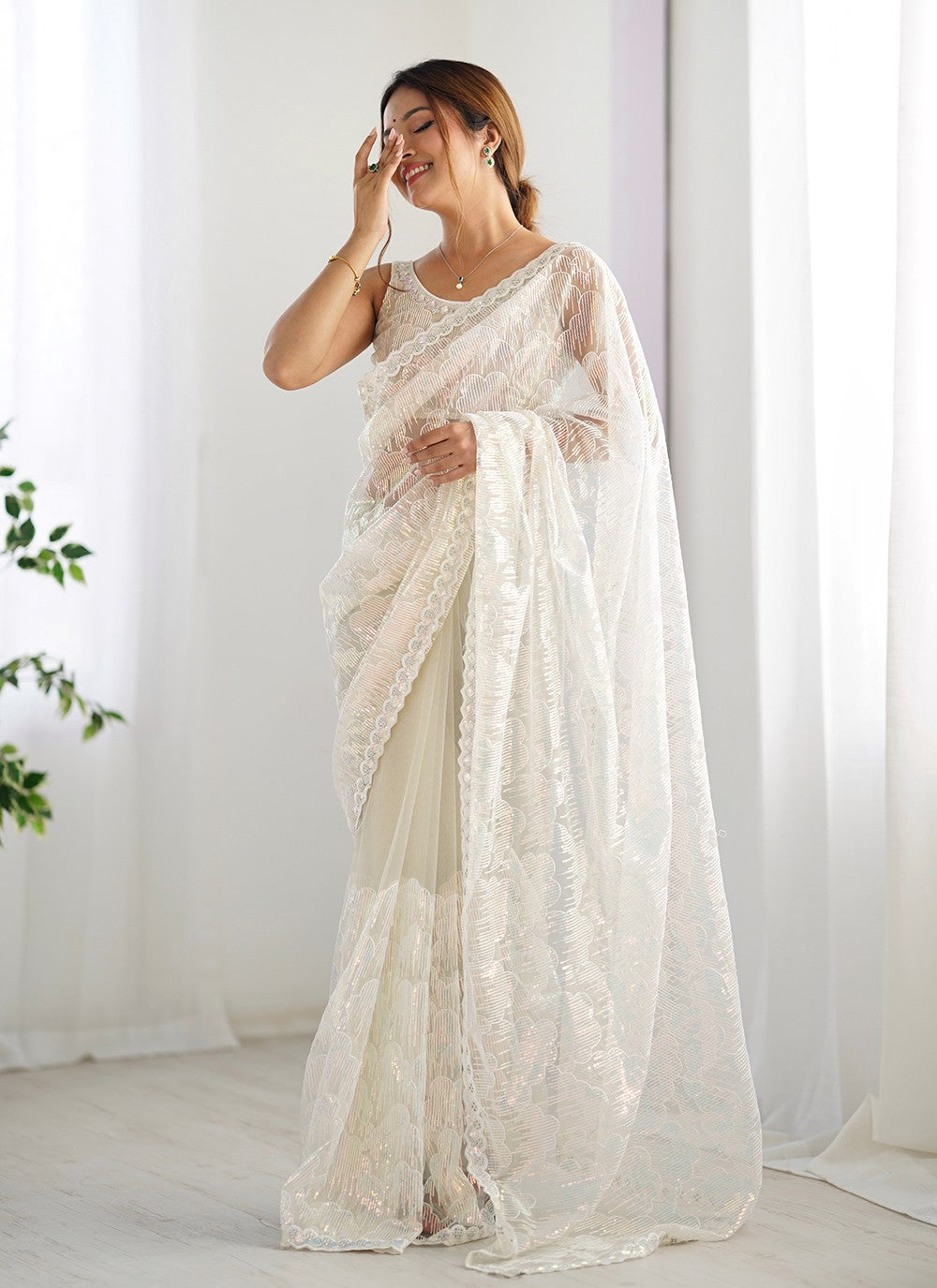 Embroidered, Sequins Net Saree - S11703