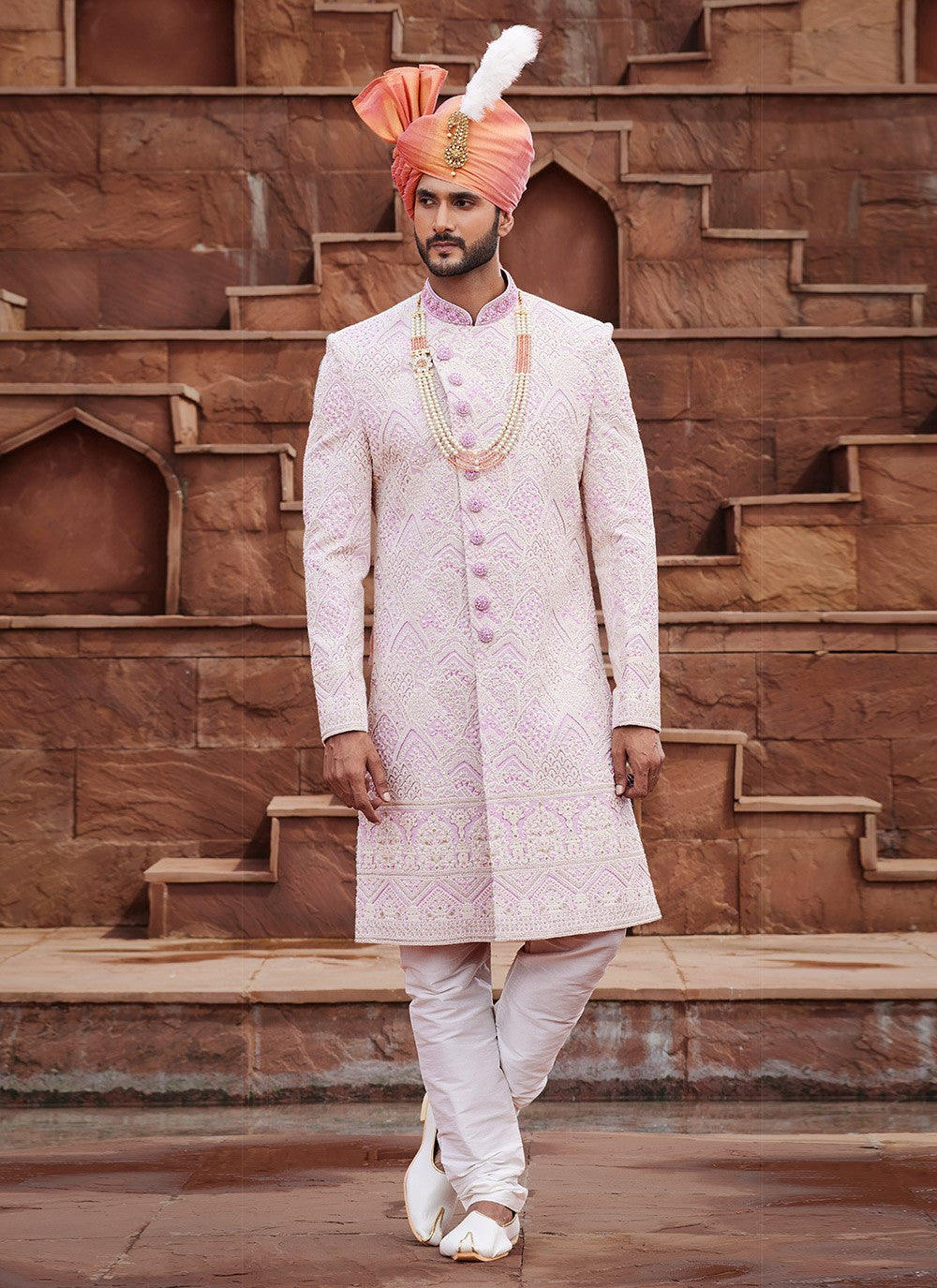 Embroidered Art Silk Cream Sherwani - M6510