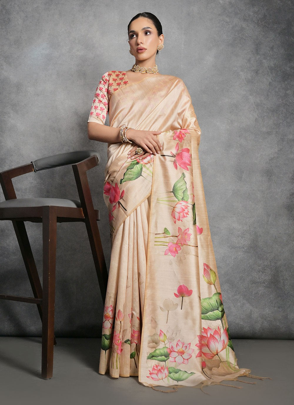 Trendy Printed Tussar Silk Saree - S4858