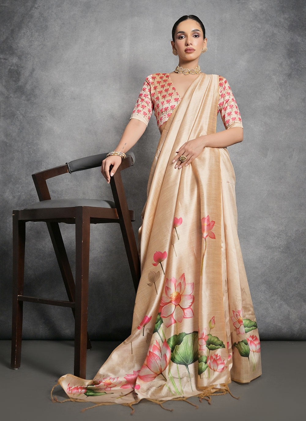Trendy Printed Tussar Silk Saree - S4858
