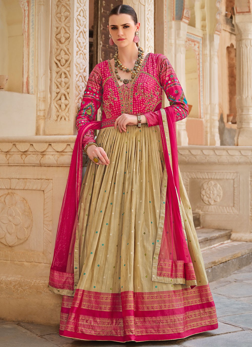Foliage Prints Silk Gown - G1865