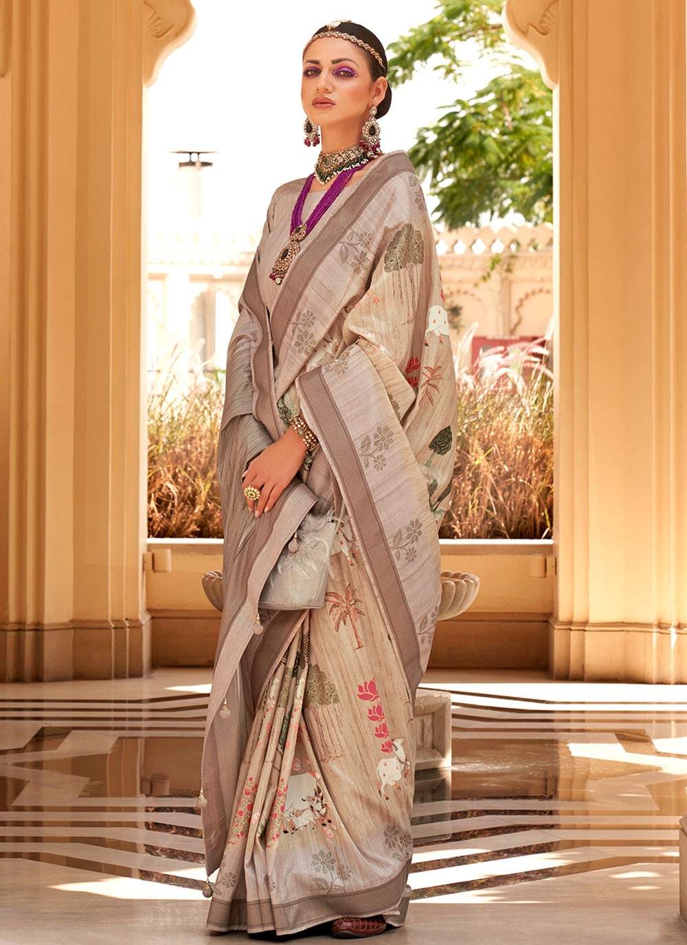 Classic Foliage Prints Raw Silk Saree - S7204