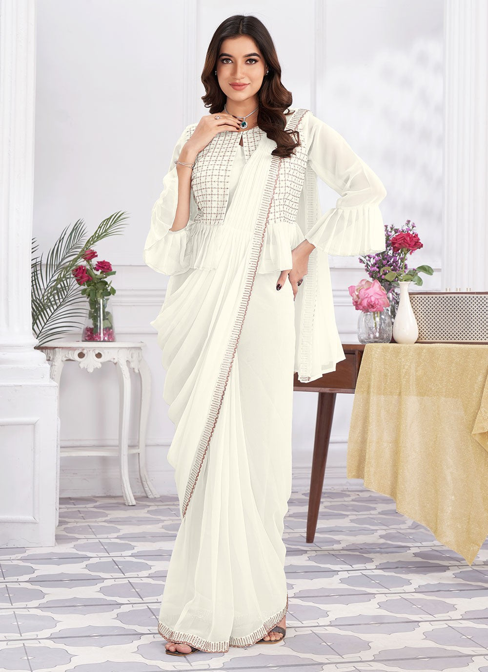 Classic Embroidered Georgette Saree - S6628