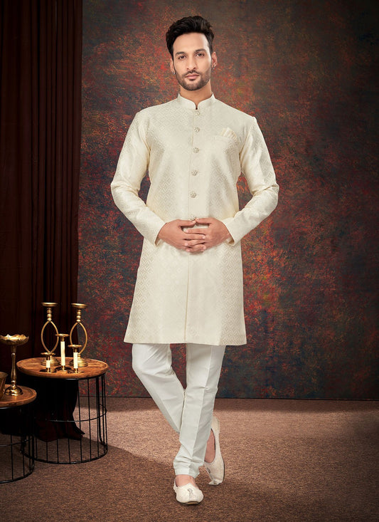 Fancy Work Jacquard Cream Indo Western - M7203
