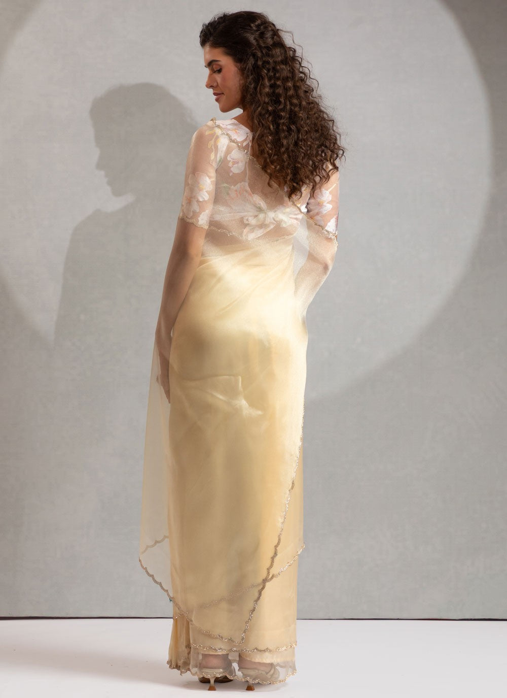 Cream Organza Classic Saree Zircon S17630