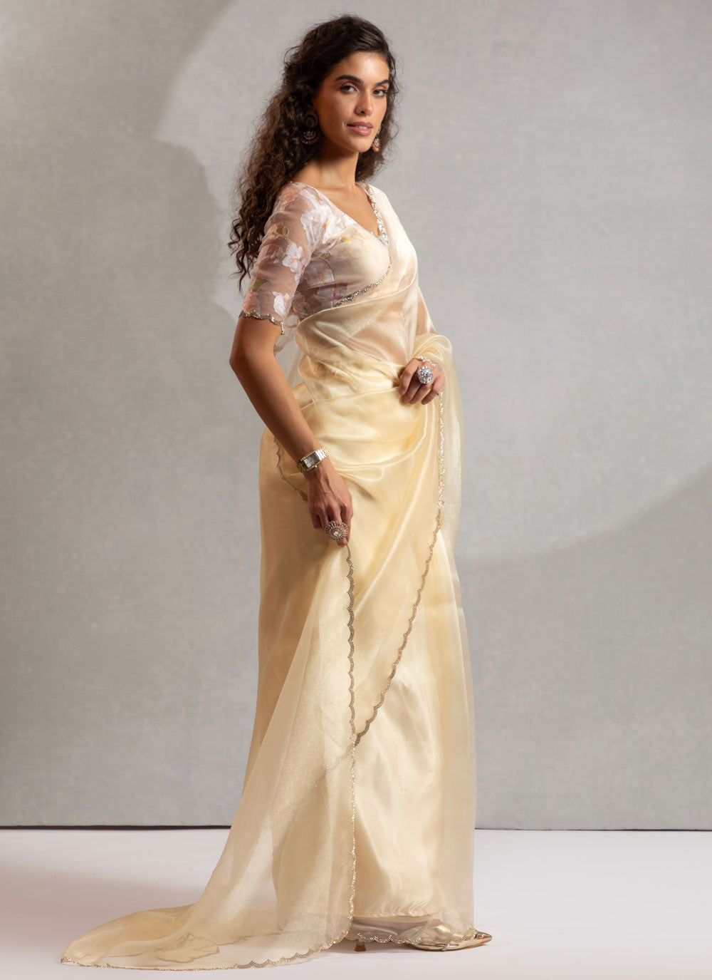 Cream Organza Classic Saree Zircon S17630