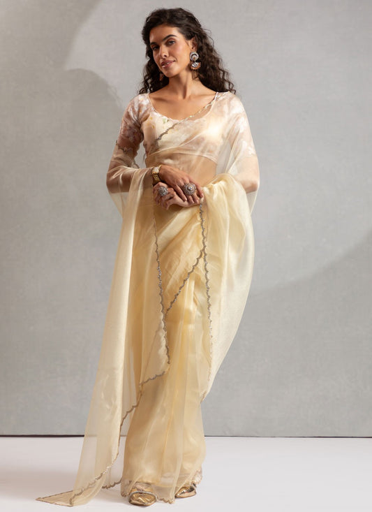 Cream Organza Classic Saree Zircon S17630