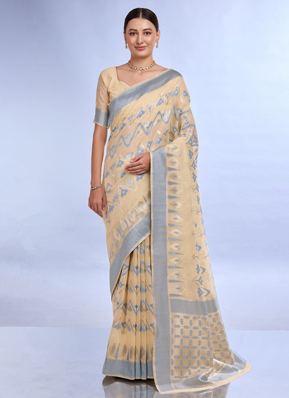 Classic Jacquard Work Linen Saree - S7620