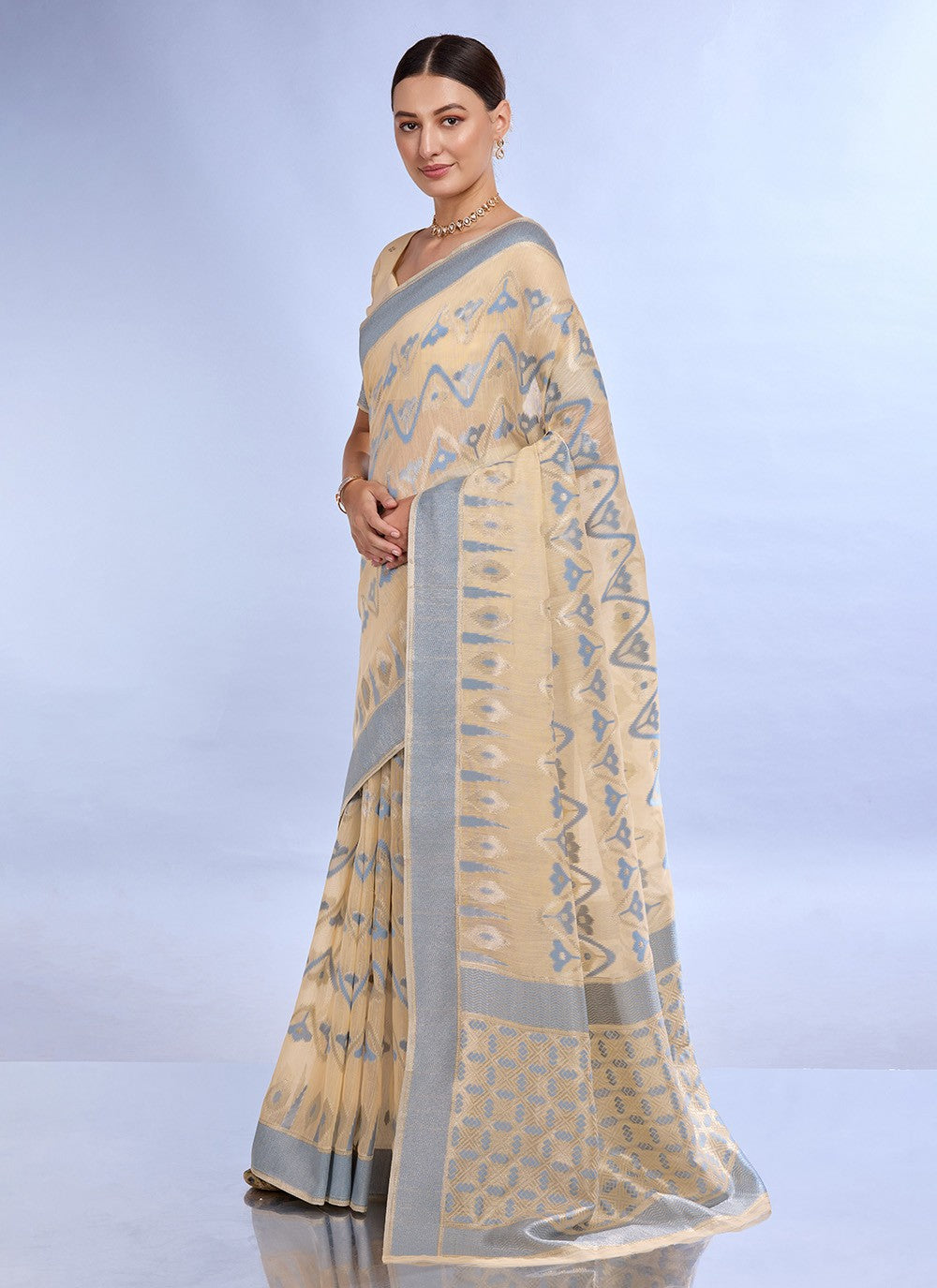 Classic Jacquard Work Linen Saree - S7620