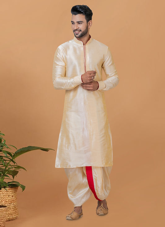 Plain Banarasi Silk Cream Dhoti Kurta - M5944
