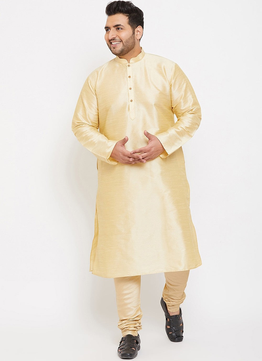 Plain Dupion Silk Cream Kurta Pyjama - M2622