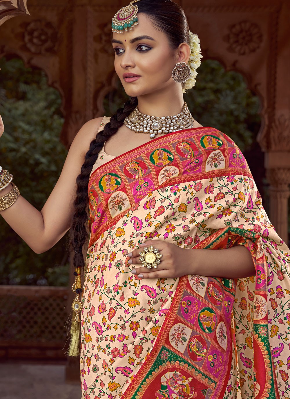 Cream Silk Contemporary Saree Printed S19689