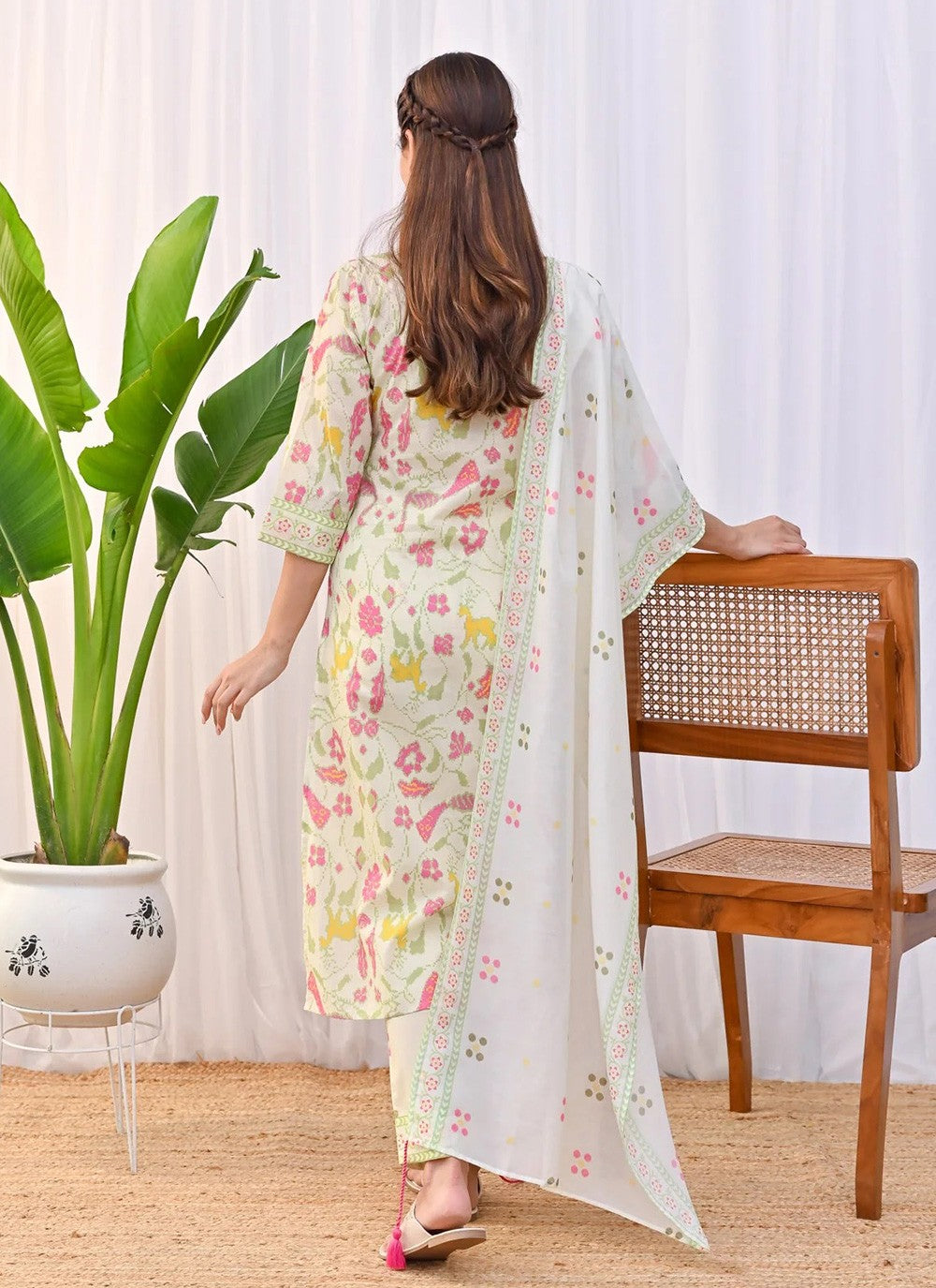 Salwar Suit Embroidered Cream Rayon T5077