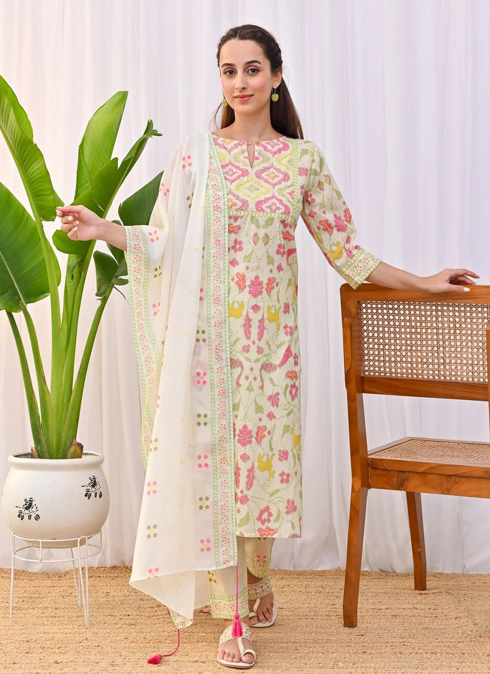 Salwar Suit Embroidered Cream Rayon T5077