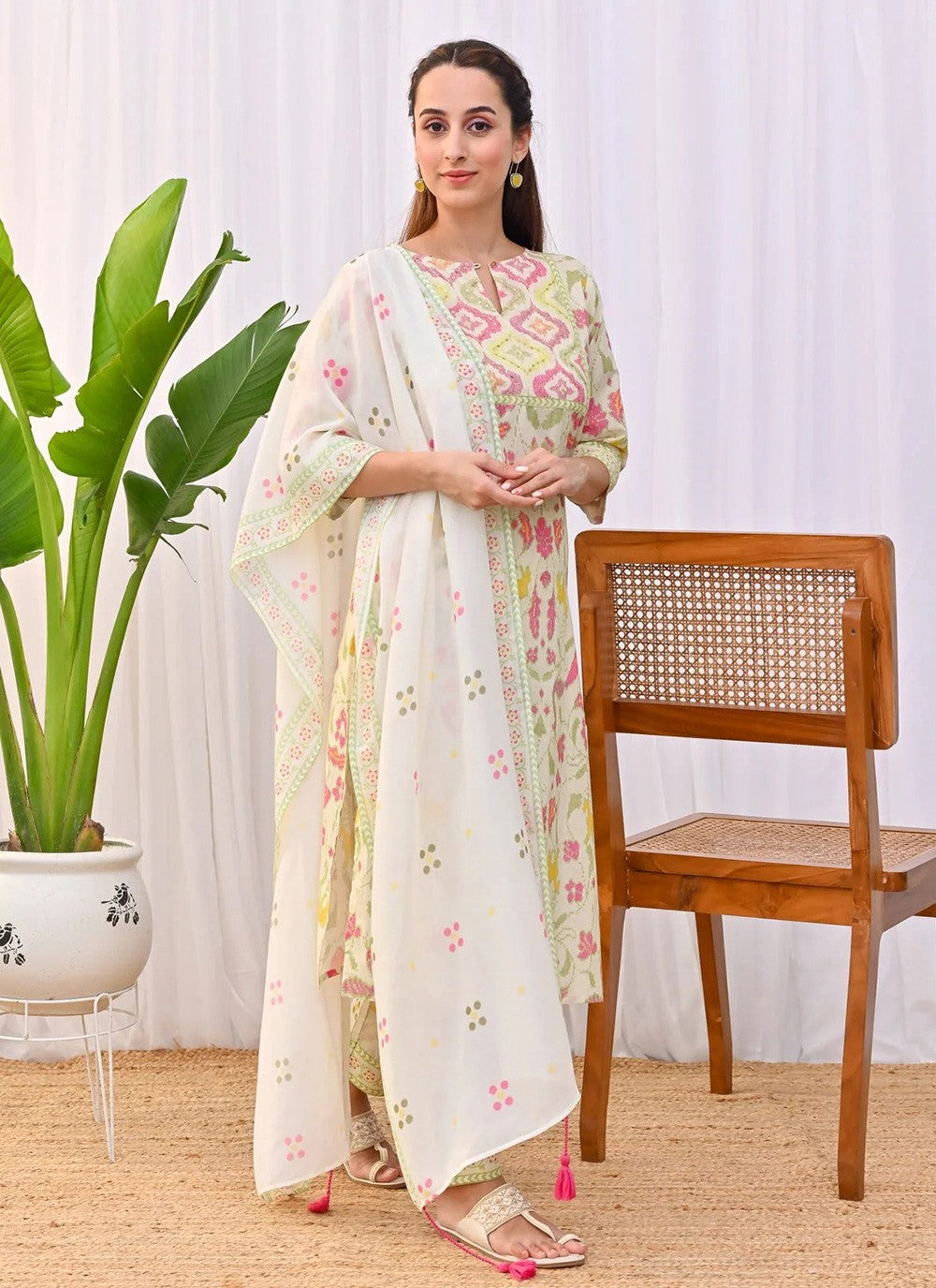 Salwar Suit Embroidered Cream Rayon T5077