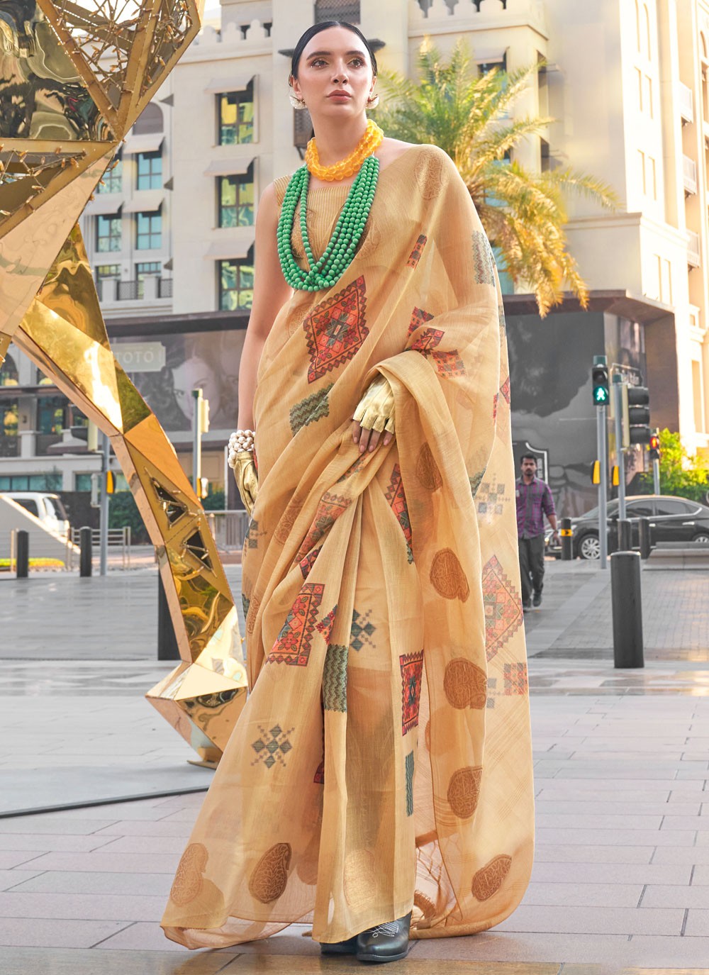 Trendy Printed Tissue Saree - S5728