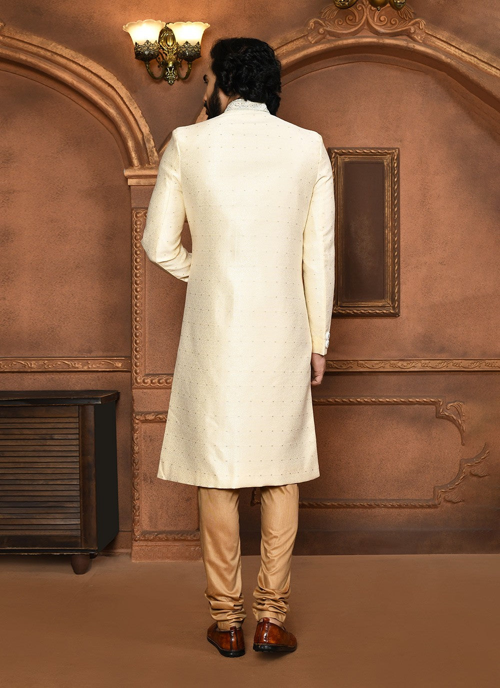 Embroidered Art Silk Cream Sherwani - M8048
