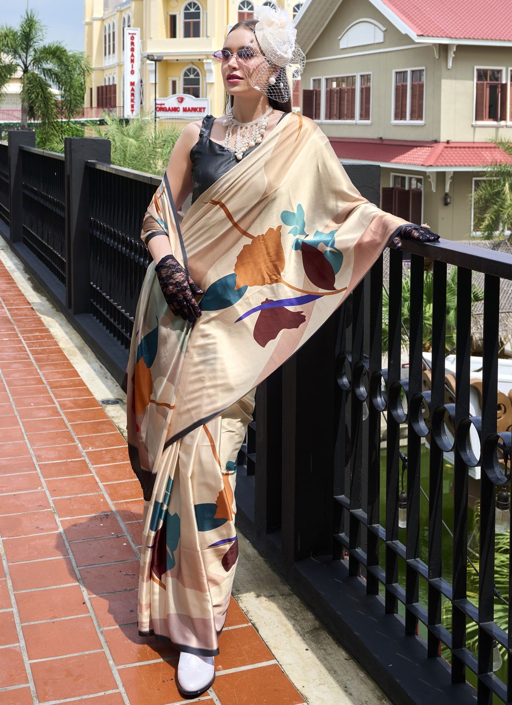 Abstract Print Satin Saree - S11830