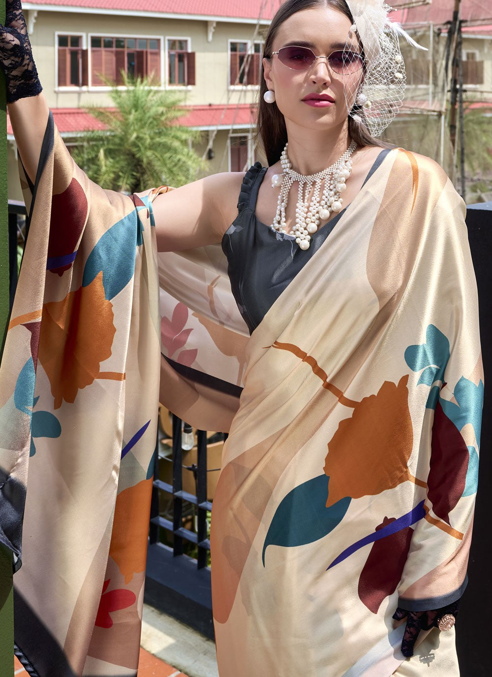 Abstract Print Satin Saree - S11830