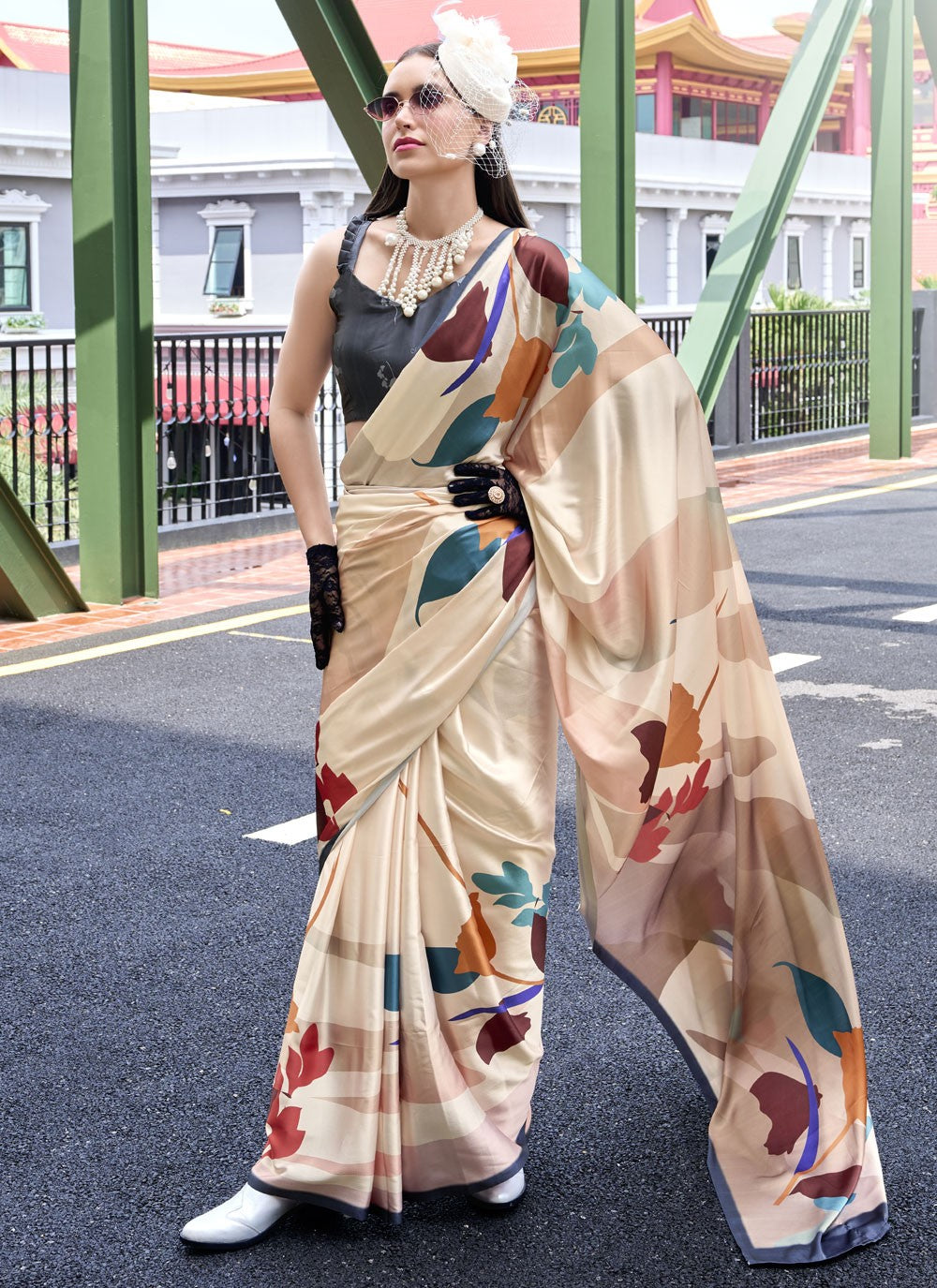 Abstract Print Satin Saree - S11830