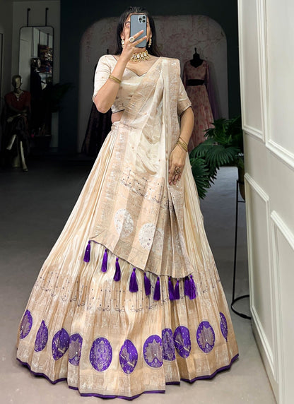 Beads Shimmer Cream A - Line Lehenga  L3769