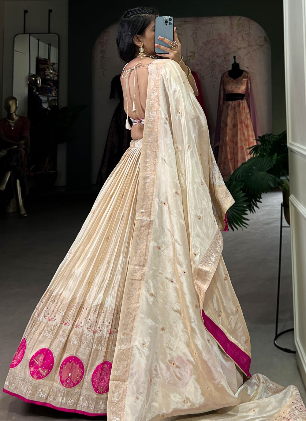 Beads Shimmer Cream A - Line Lehenga  L3768