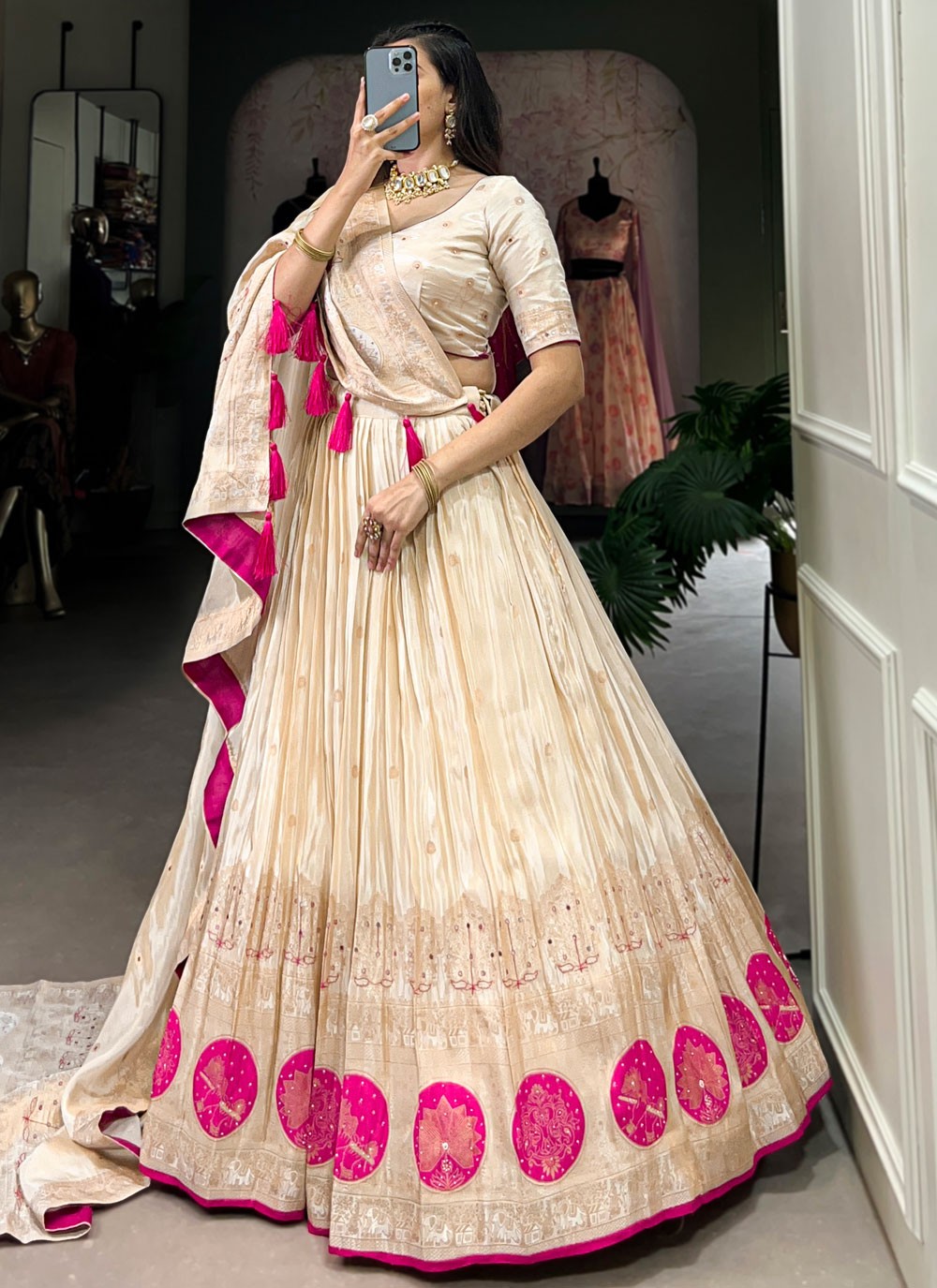 Beads Shimmer Cream A - Line Lehenga  L3768