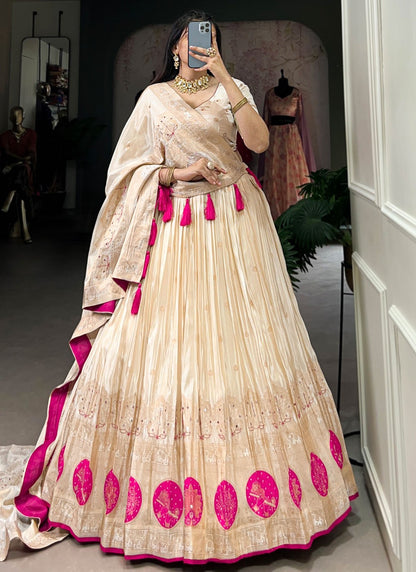 Beads Shimmer Cream A - Line Lehenga  L3768