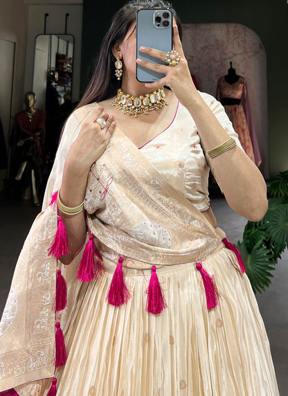 Beads Shimmer Cream A - Line Lehenga  L3768