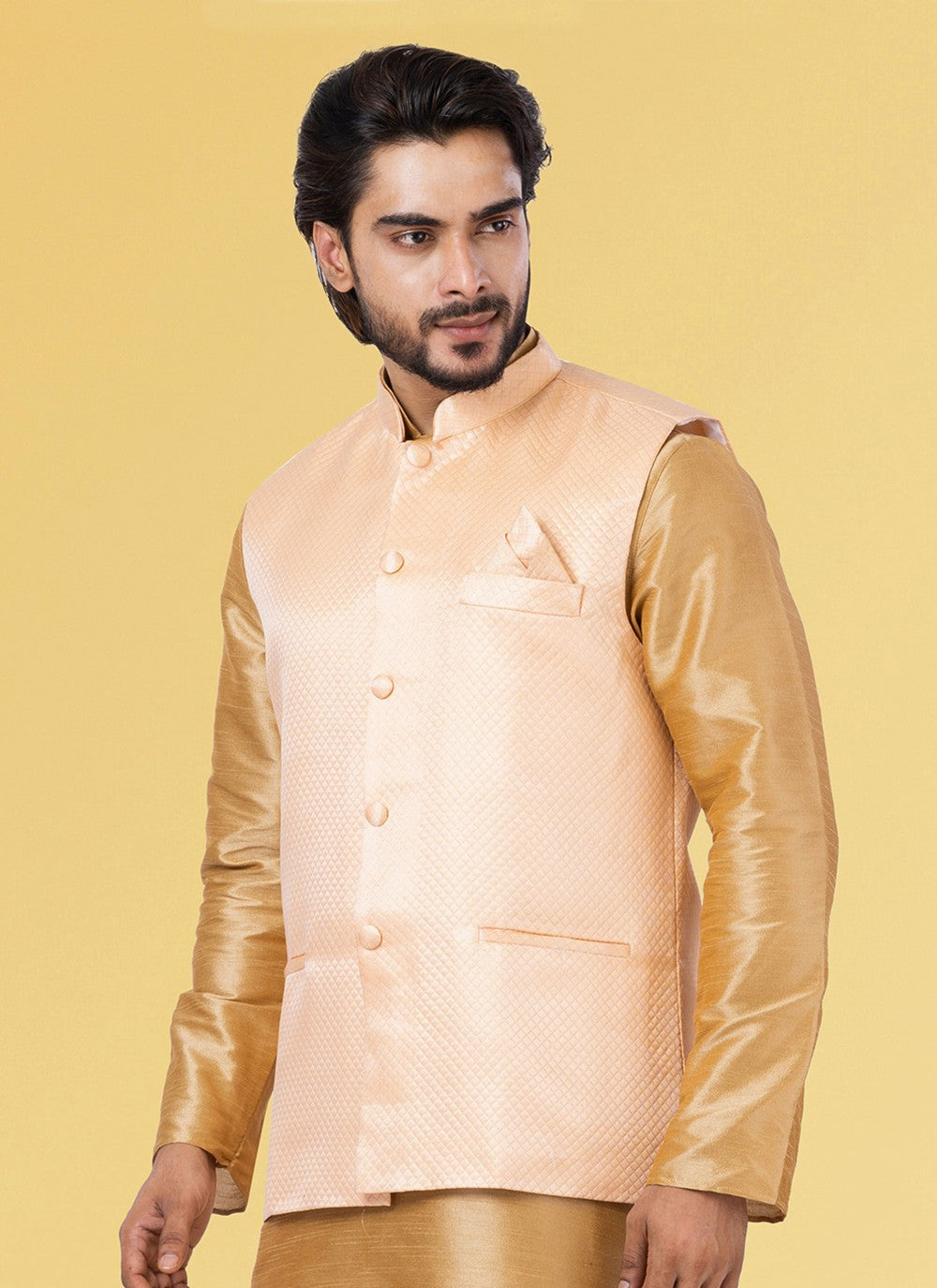 Diamond Silk Cream Nehru Jackets - M7434