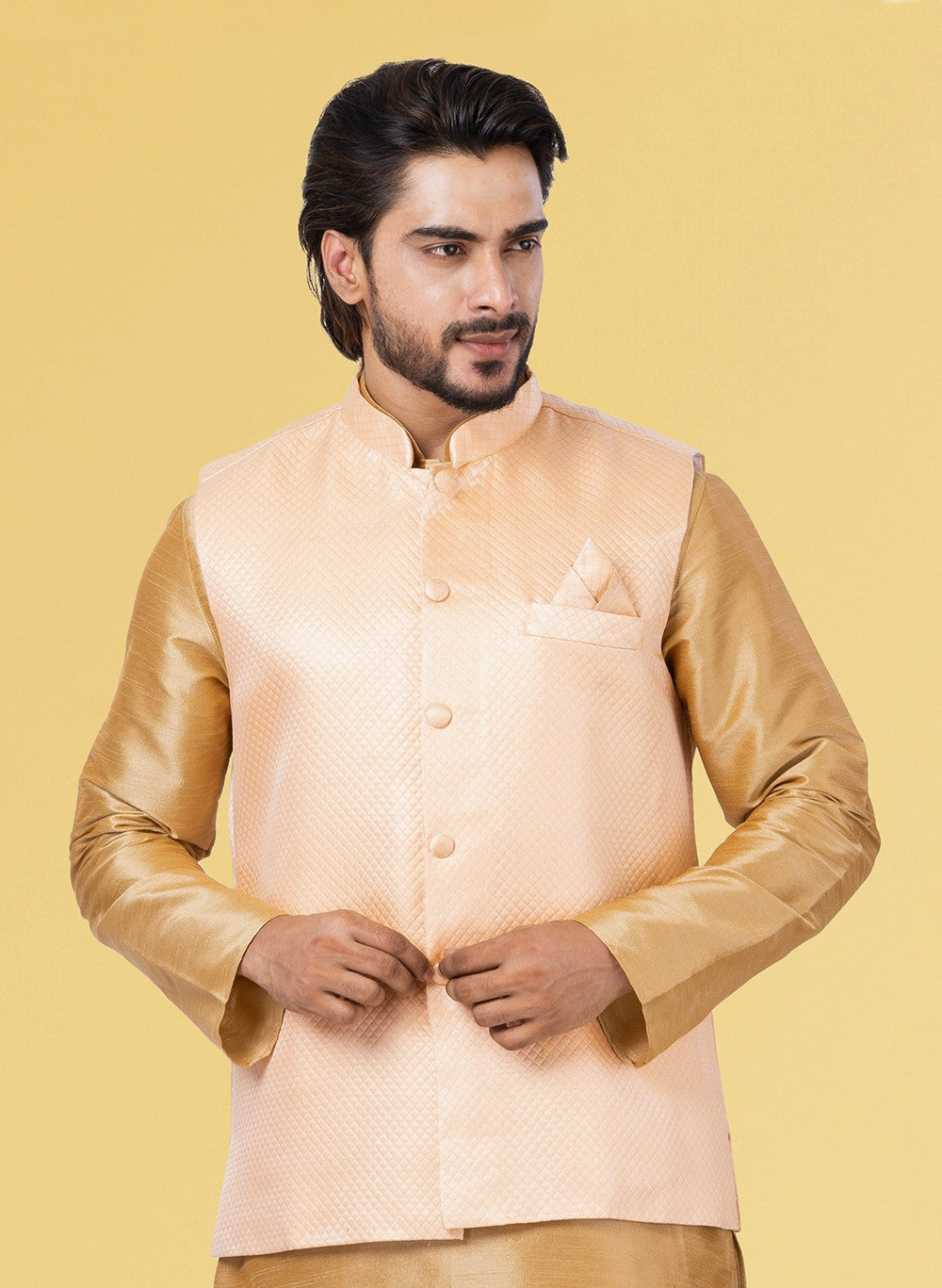 Diamond Silk Cream Nehru Jackets - M7434