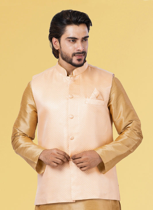 Diamond Silk Cream Nehru Jackets - M7434