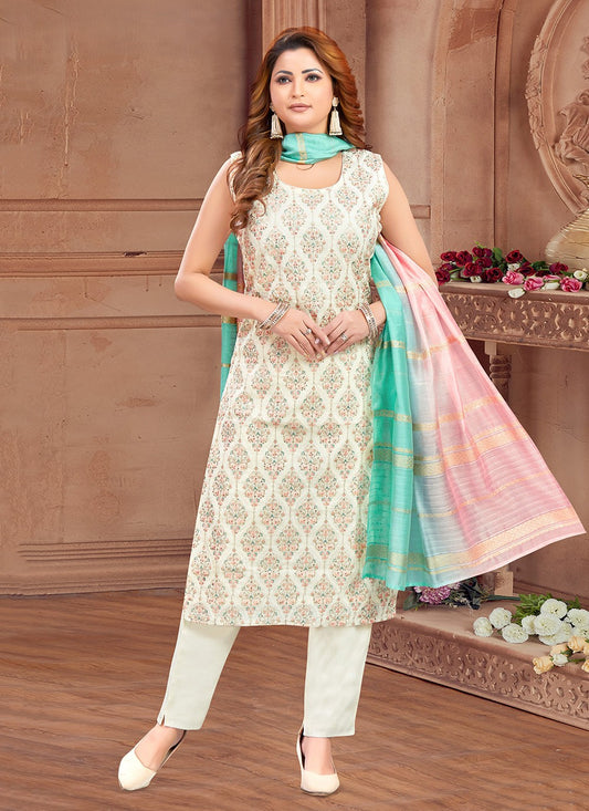 Pant Style Suit Embroidered Cream T8047