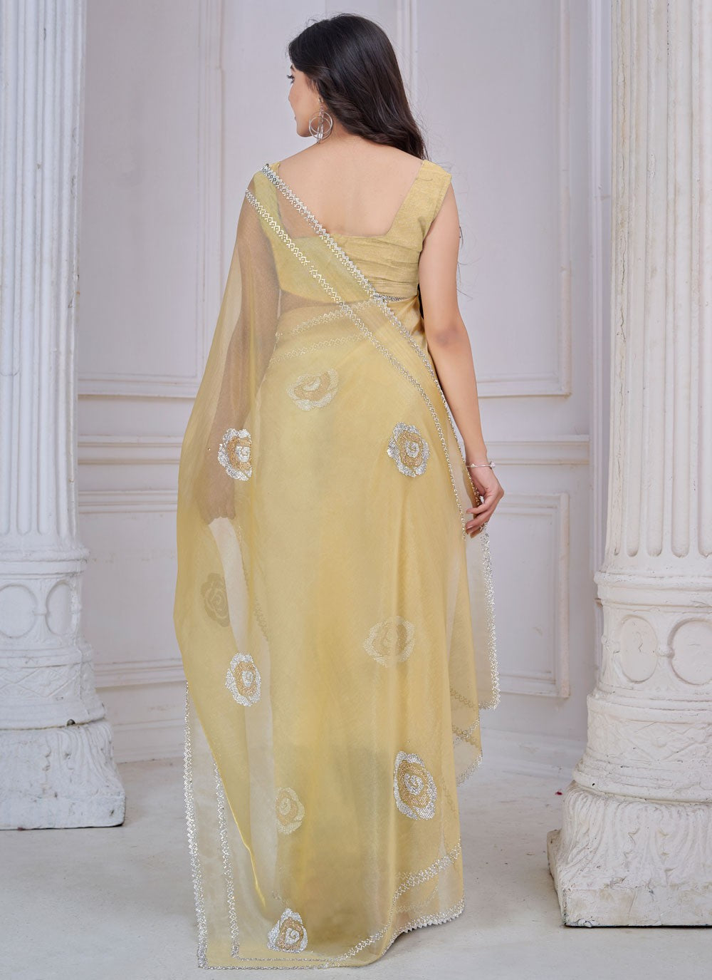 Swarovski Organza Cream Classic Saree S15114