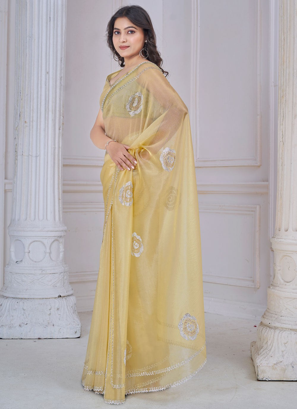 Swarovski Organza Cream Classic Saree S15114