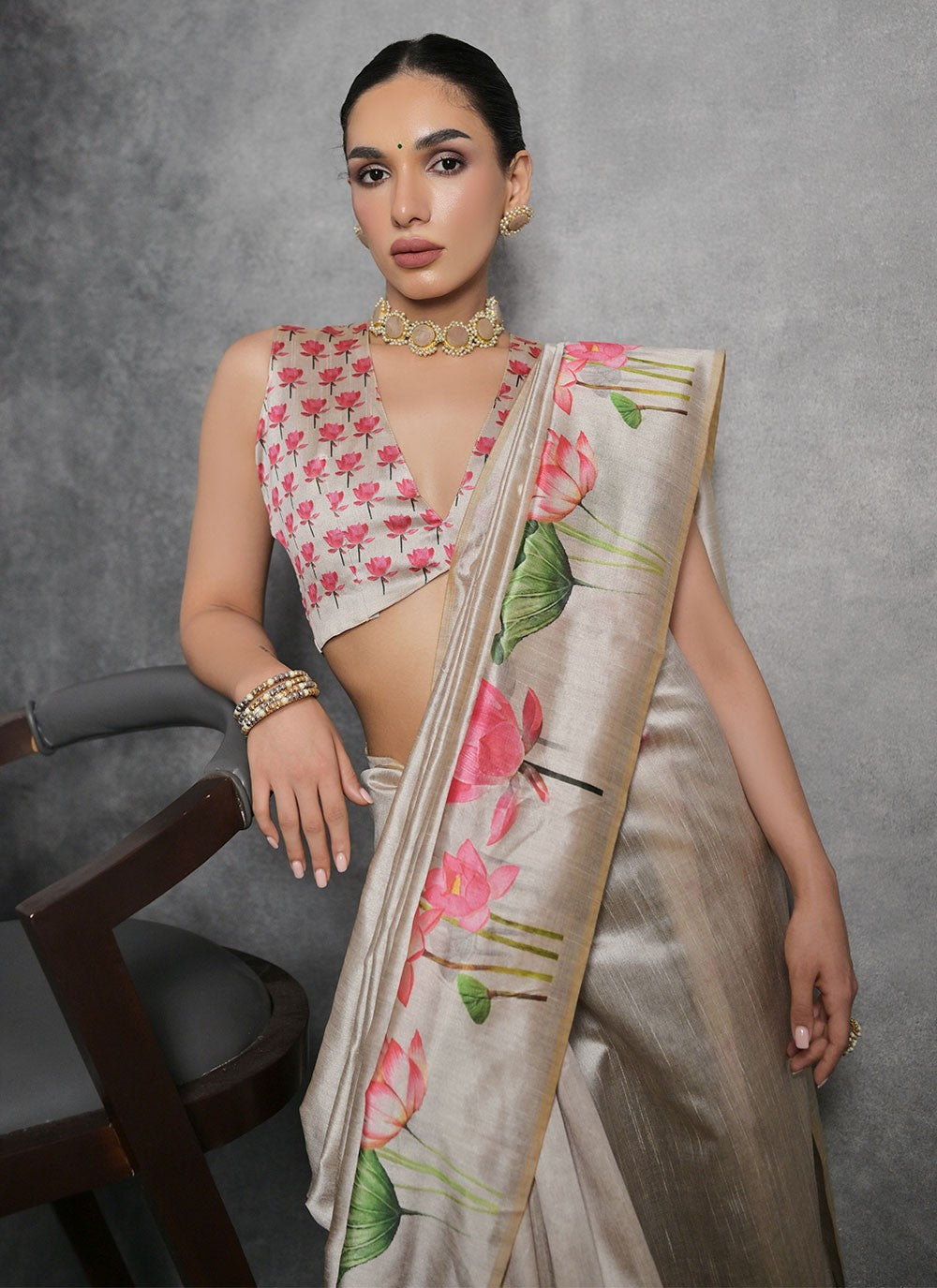 Trendy Printed Tussar Silk Saree - S4858