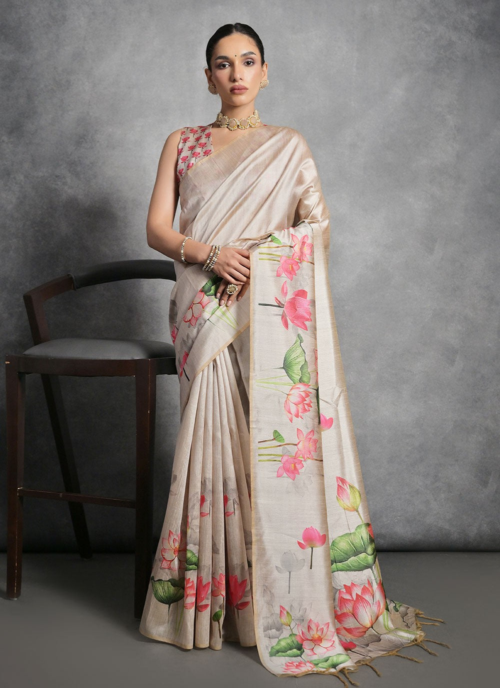 Trendy Printed Tussar Silk Saree - S4858