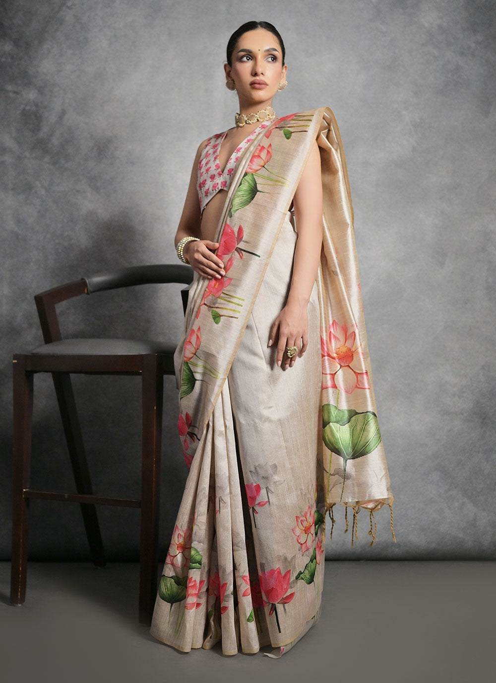 Trendy Printed Tussar Silk Saree - S4858