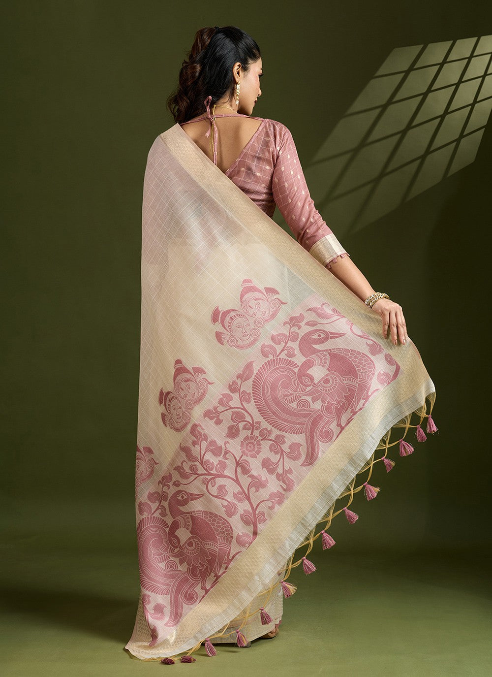 Cream Cotton Contemporary Saree Border Work, Weaving Zari S17317