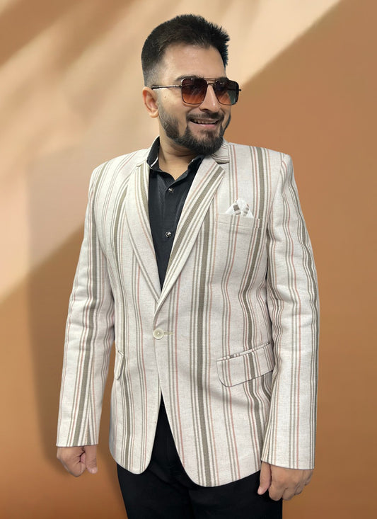 Woven Jacquard Cream Coats & Blazers - M5560