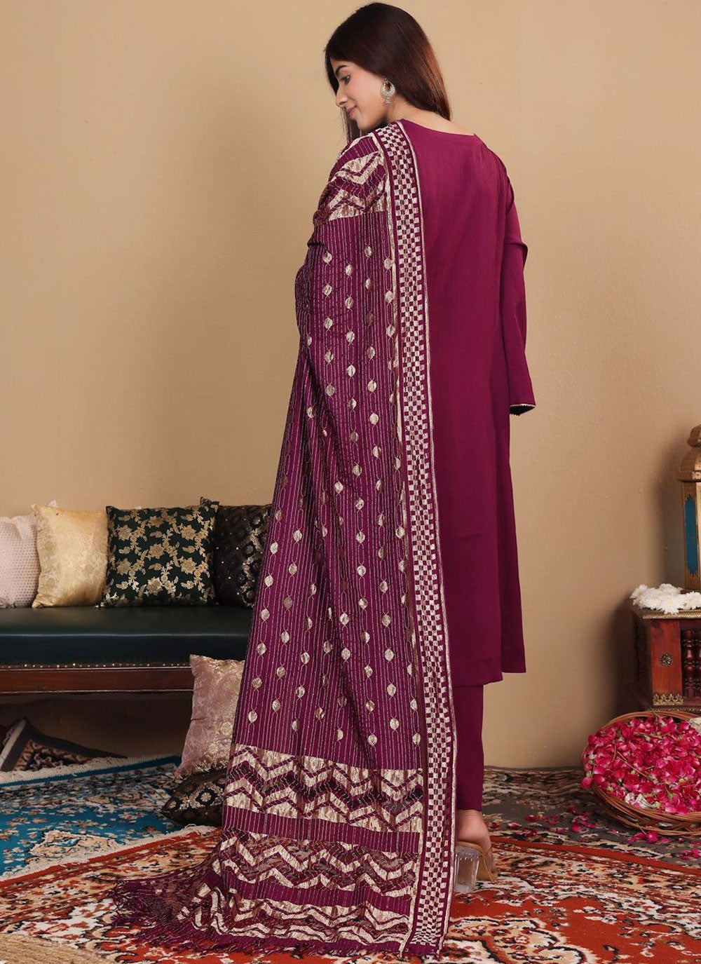 Anarkali Plain Purple Crepe Silk T5539